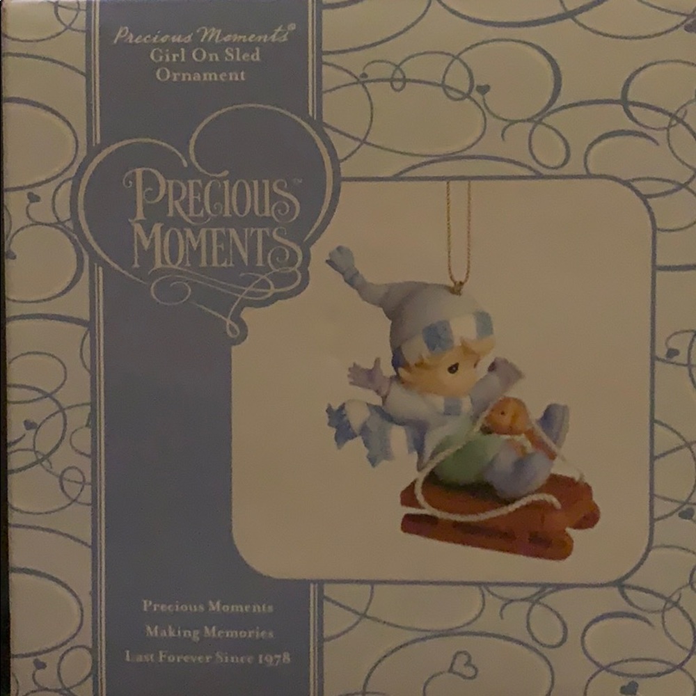 Precious Moments Girl On Sled Ornament NIB